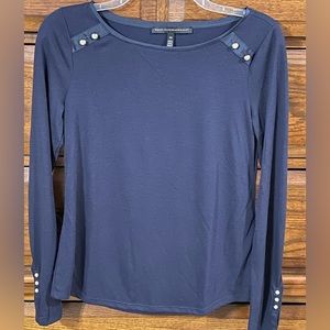 White House Black Market Gold Button Nautical navy top XS